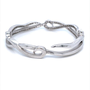 18K White Gold Swirl Design Diamond Bangle Bracelet