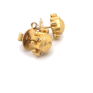 19K Yellow Gold Domed Cushion Diamond Trim Earrings by Elizabeth Locke