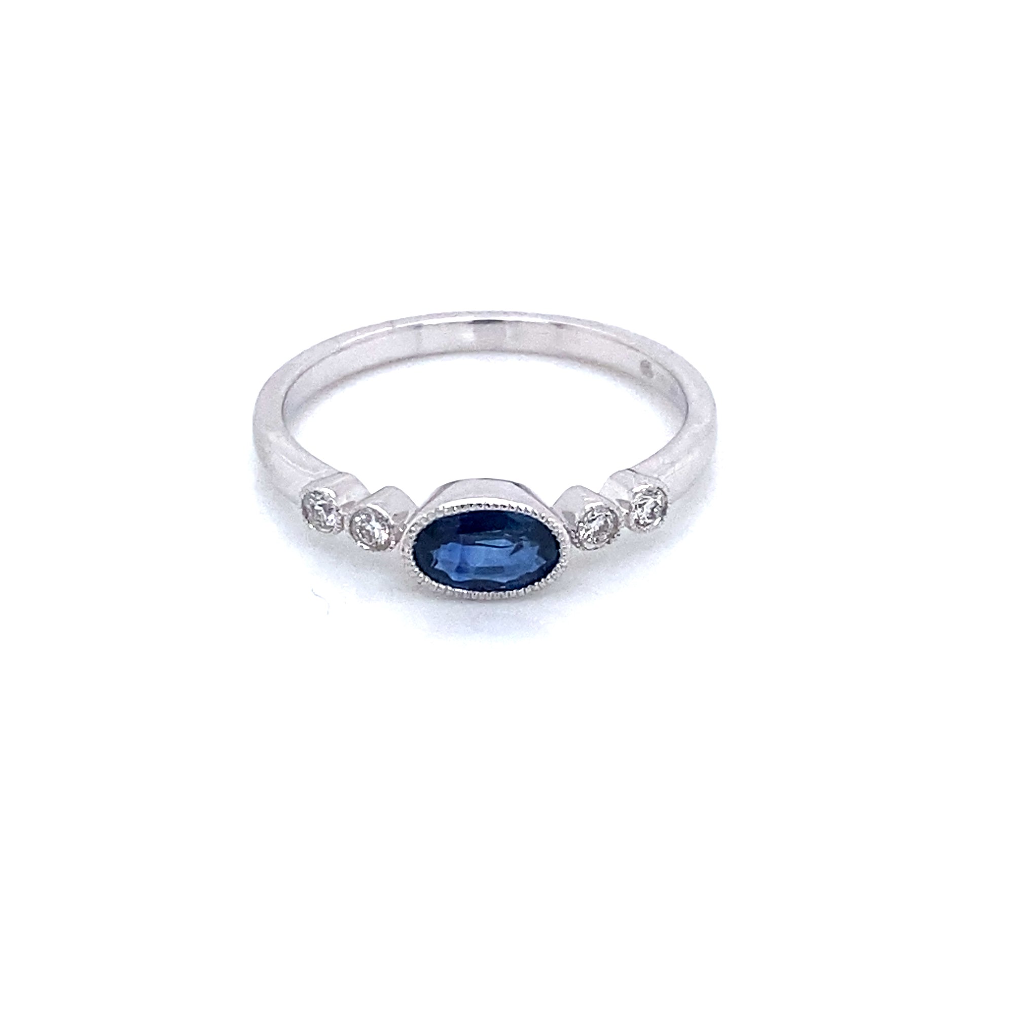 14K White Gold Sapphire & Diamond Bezel Set Ring