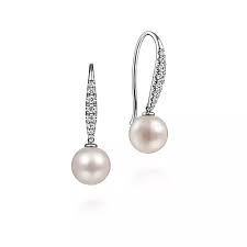 14K White Gold White Pearls & Pave Diamond Sculptural Wire Earring