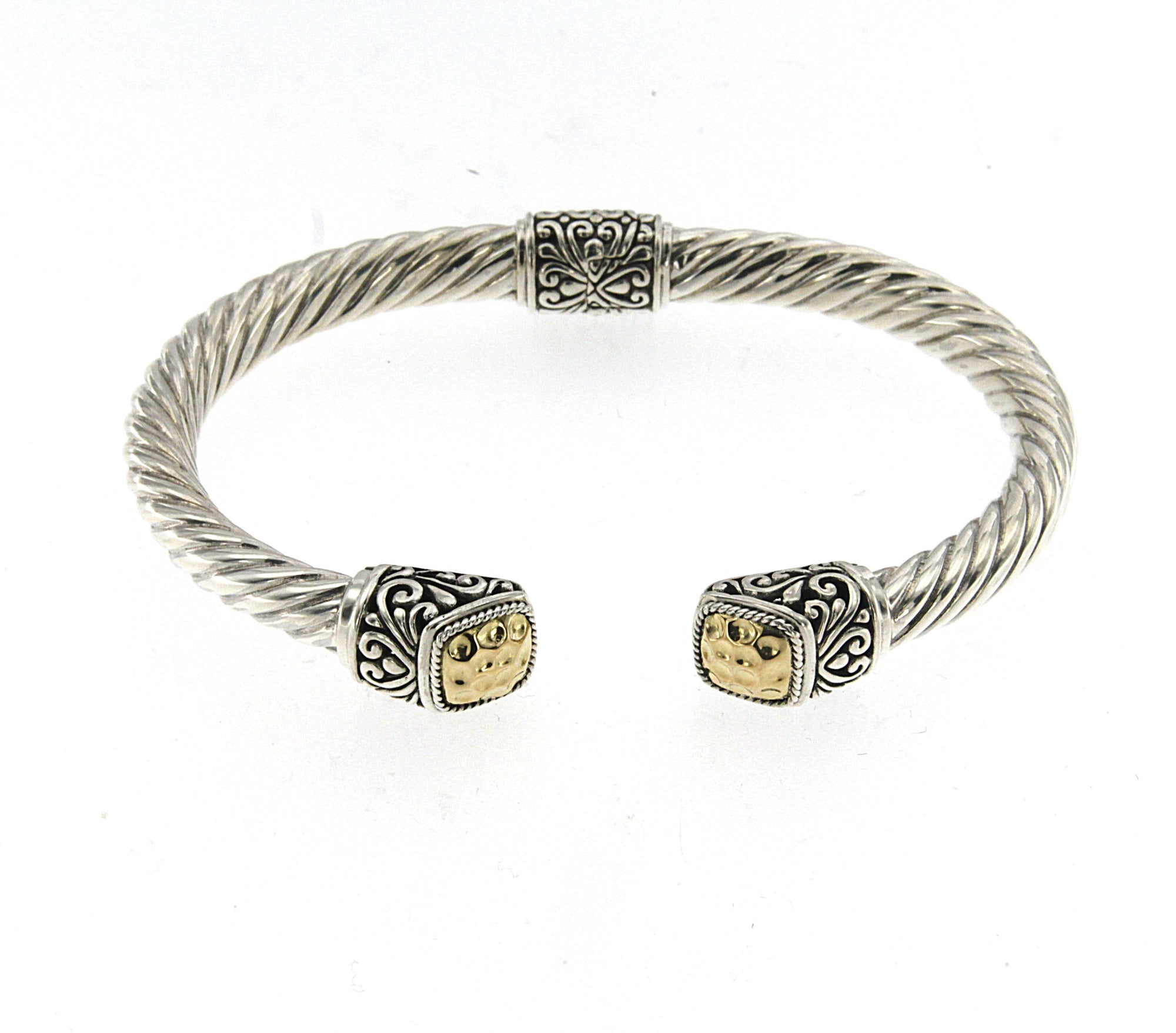 Samuel B. Sterling Silver & 18K Yellow Gold Accent Twisted Cable Bangle Bracelet