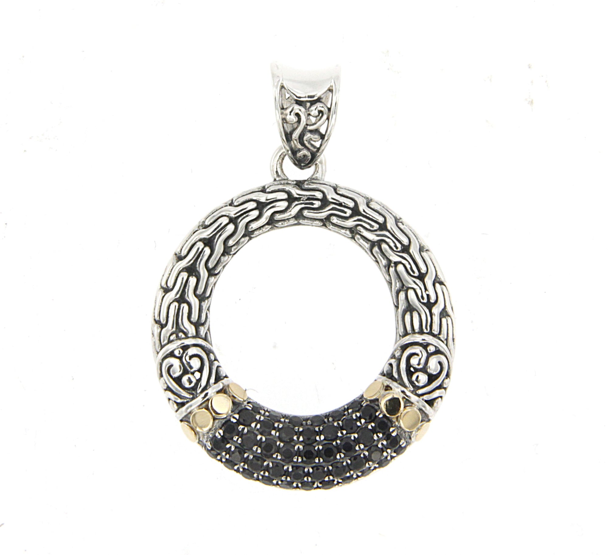 Samuel B. Sterling Silver & 18K Gold Accent Black Spinel Open Circle Pendant