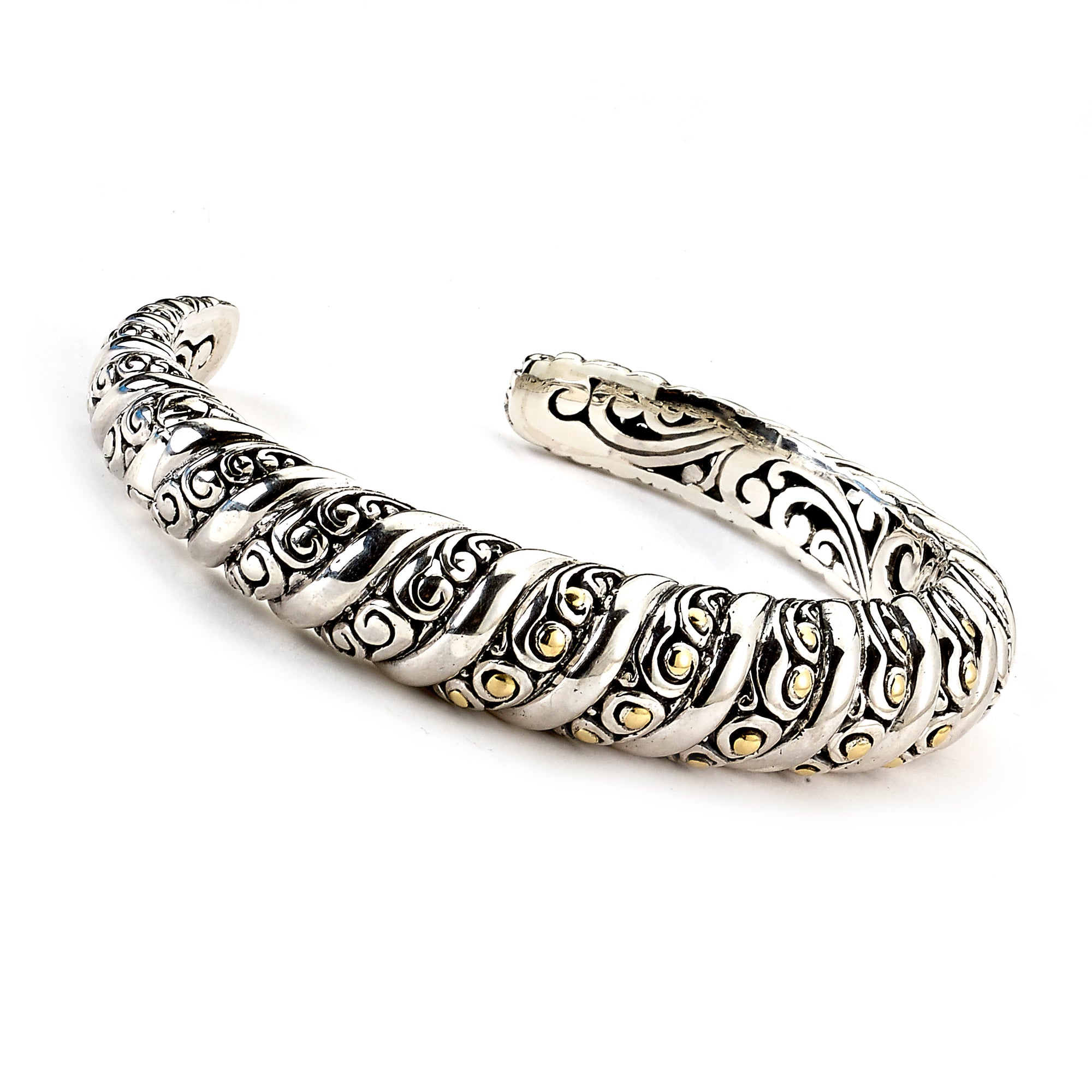 Samuel B. Sterling Silver & 18K Yellow Gold Accent Twisted Balinese Design Hinged Bracelet