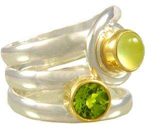 Michou Sterling Silver & 22K Gold Vermeil Gemstone Ring with Prehnite And Peridot