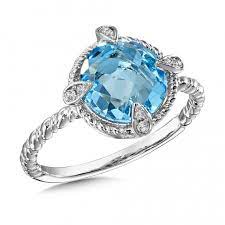 Sterling Silver Blue Topaz & Diamond Accents Ring