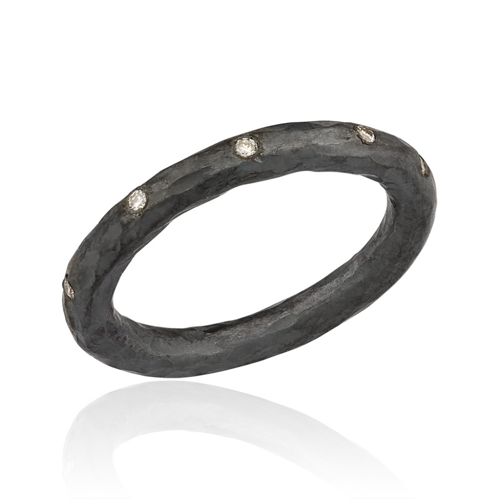Lika Behar Oxidized Sterling Silver  Ring with Burnish Set Diamonds