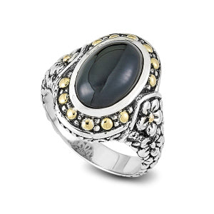 Samuel B. Sterling Silver & 18K Yellow Gold Oval Black Onyx Ring