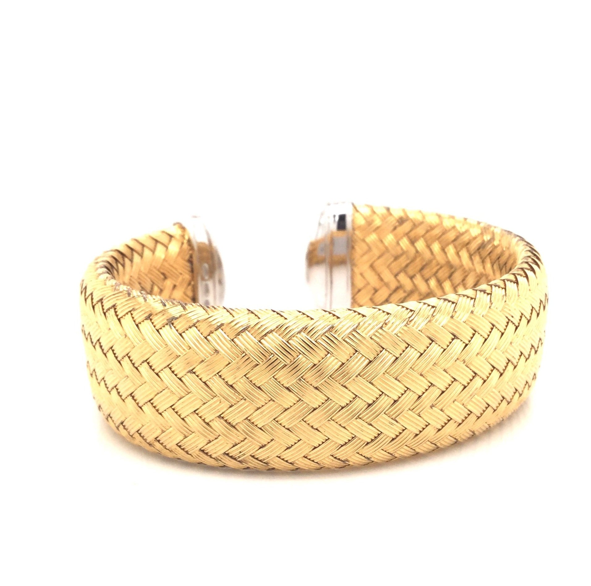 Sterling Silver 18K Yellow Gold Plated Woven Wide Cuff Bracelet