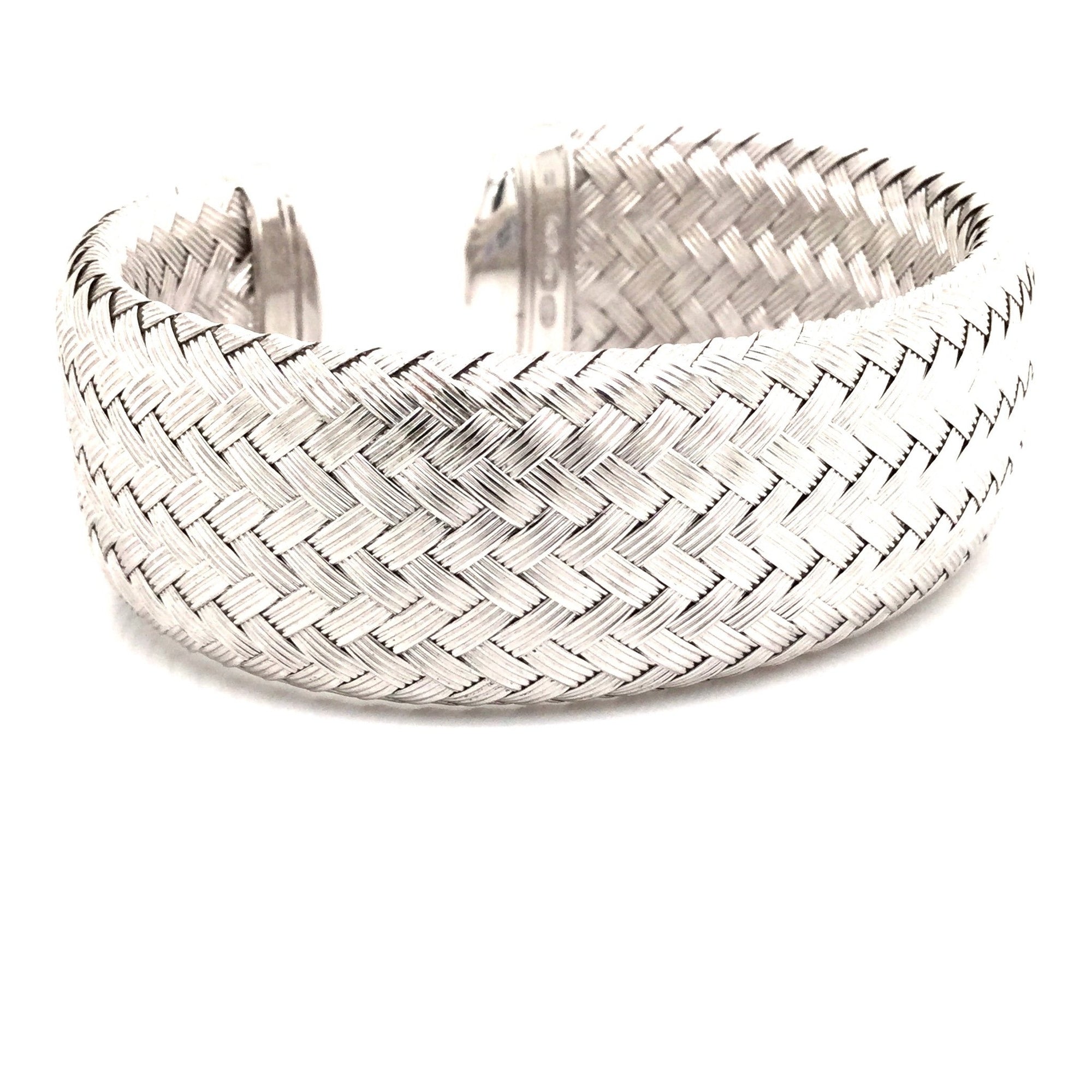 Sterling Silver Rhodium Plated Wide Woven Cuff Bracelet
