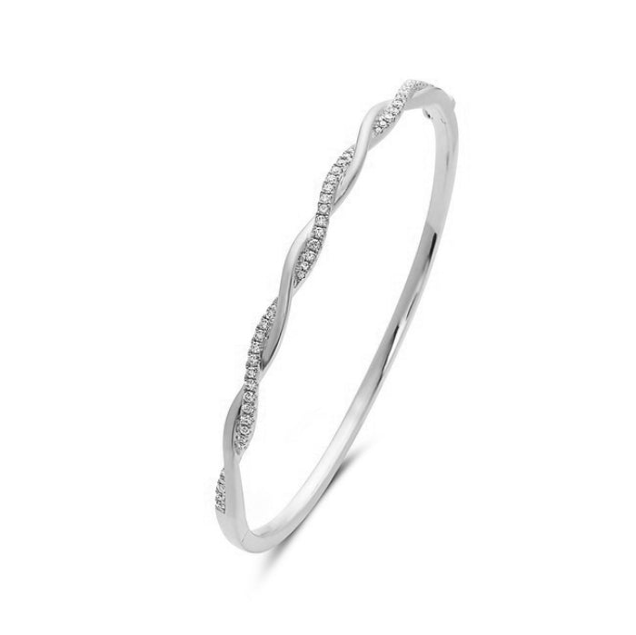 14K White Gold Twist Diamond Cuff Bracelet .40 Total Diamond Weight