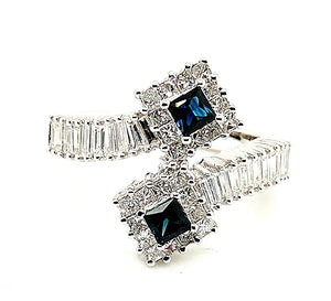 18K White Gold Sapphire & Diamond Bypass Style Ring