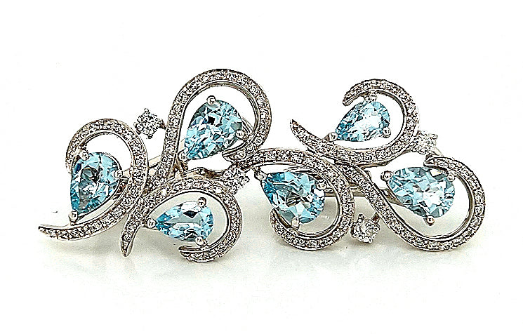 18K White Gold Aquamarine & Diamond Earrings