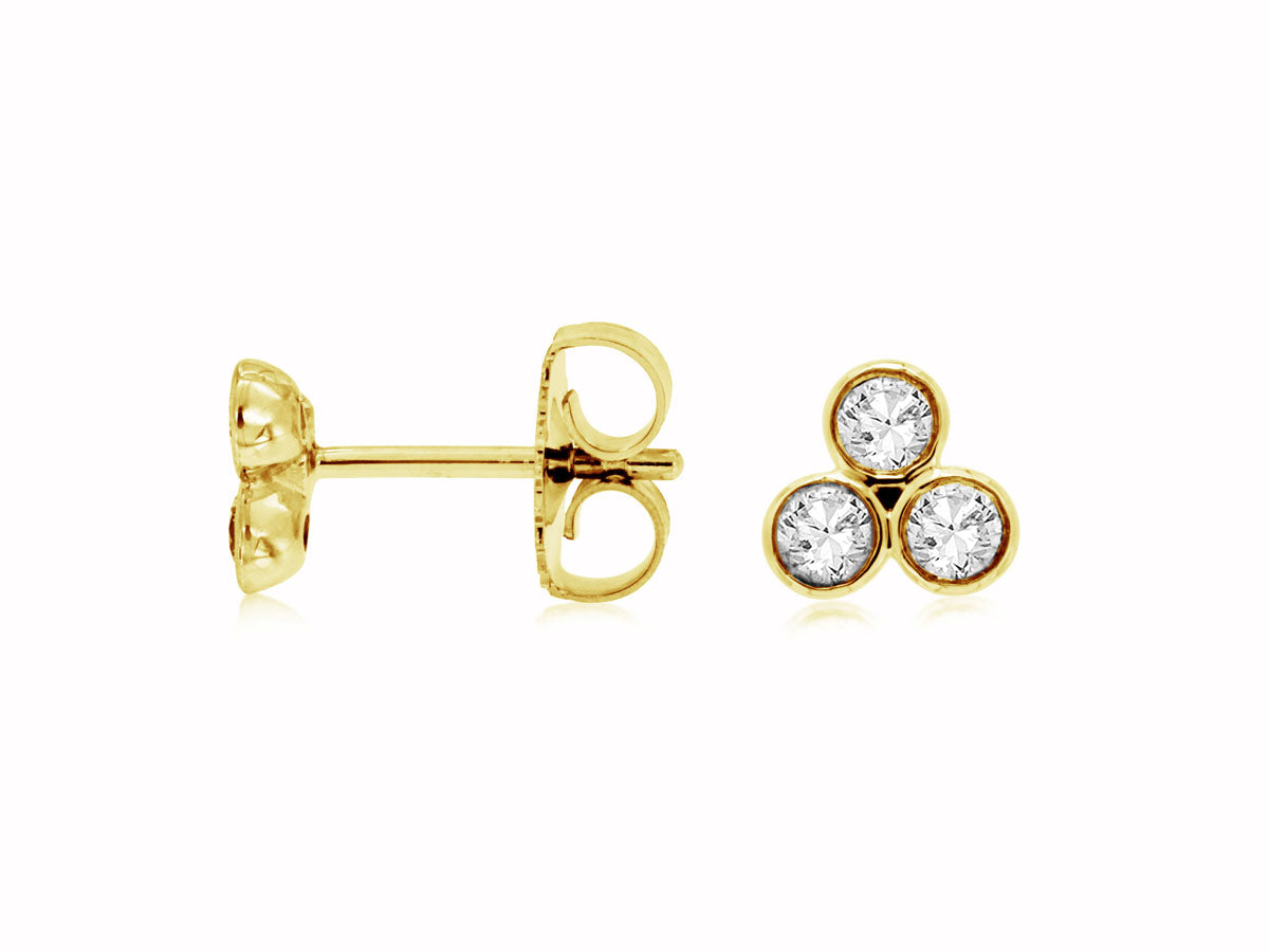 14K Yellow Gold Diamond Trinity Stud Earring