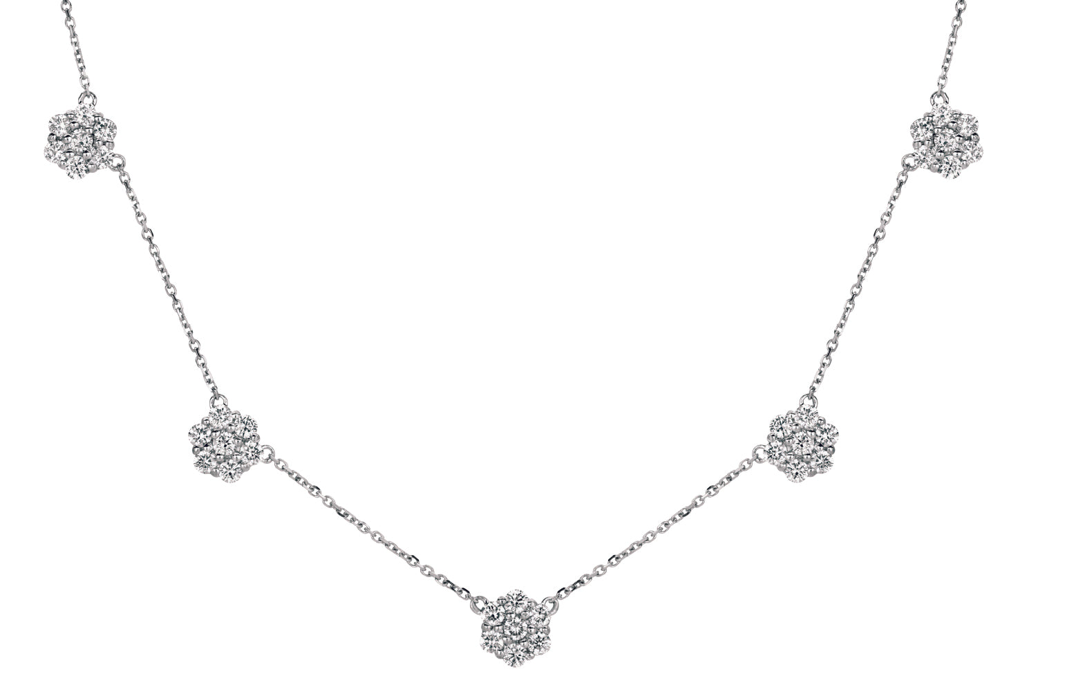 14K White Gold Flower Cluster Diamond Necklace