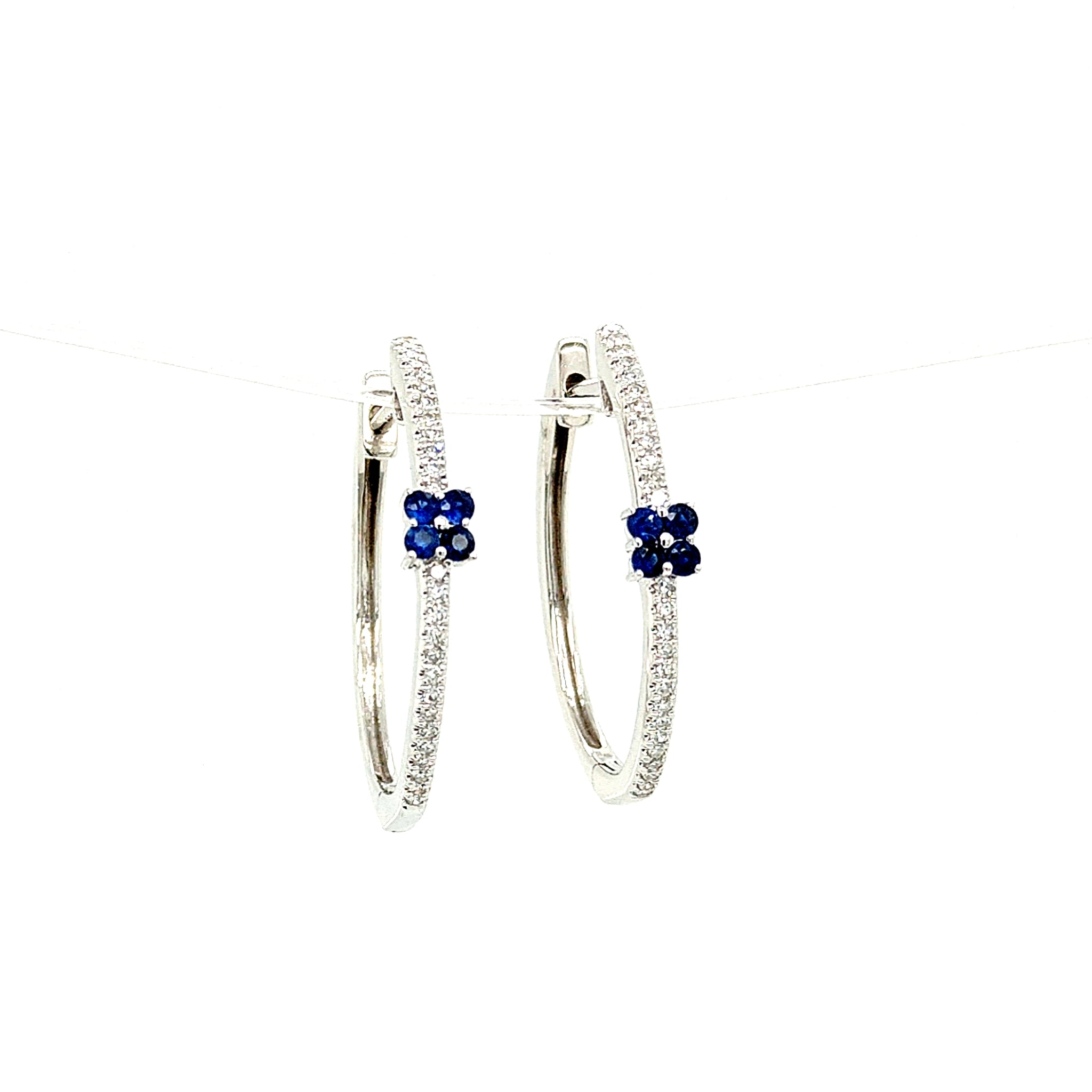 Sapphire and diamond hoop earrings white gold Clearance