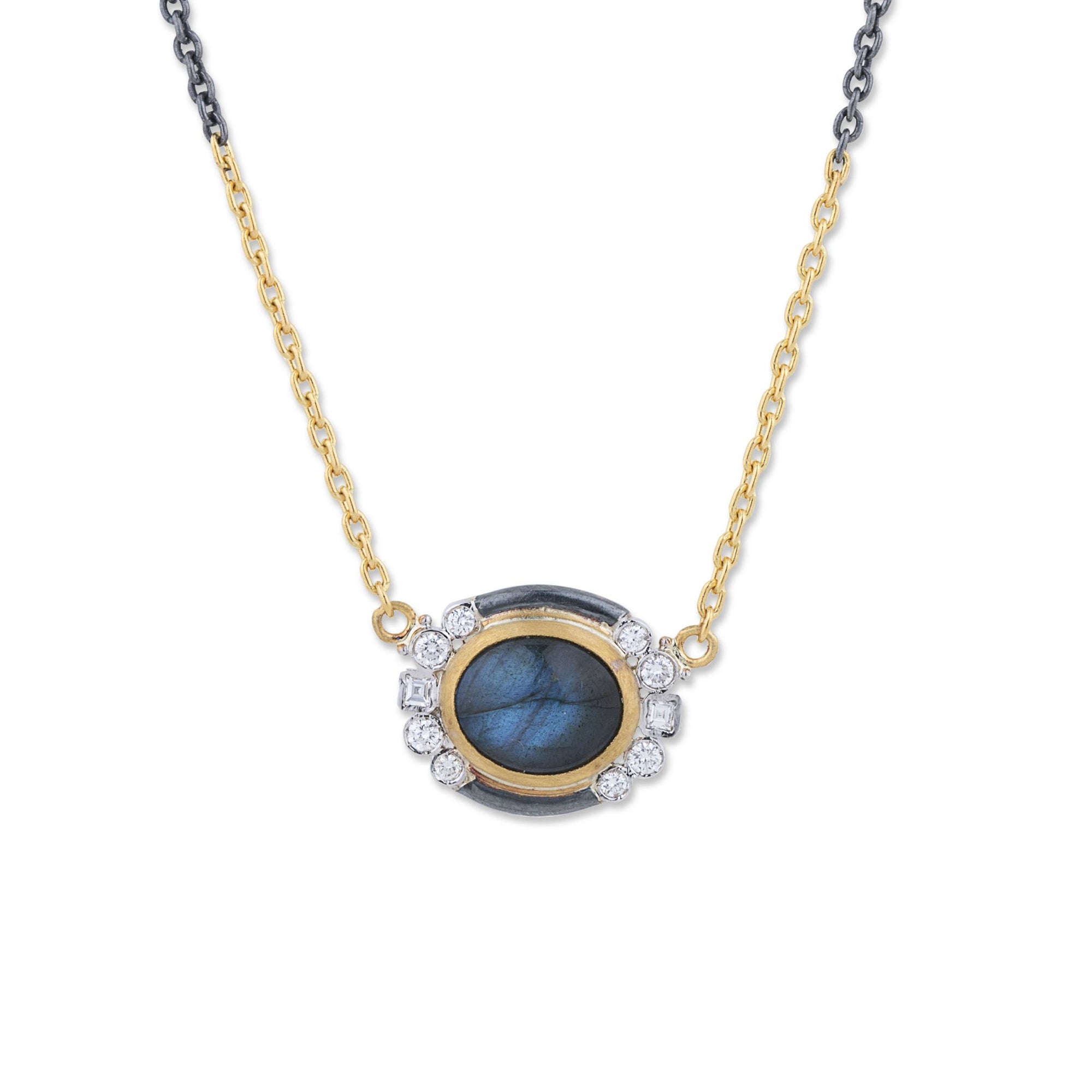 Lika Behar 24K Gold & Oxidized Silver “Deck” Labradorite & Diamond Necklace