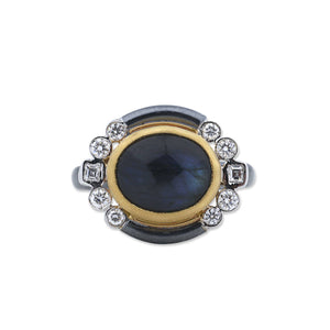 Lika Behar 24K Gold & Oxidized Silver “Deck” Ring With Oval Labradorite & Diamond Accents