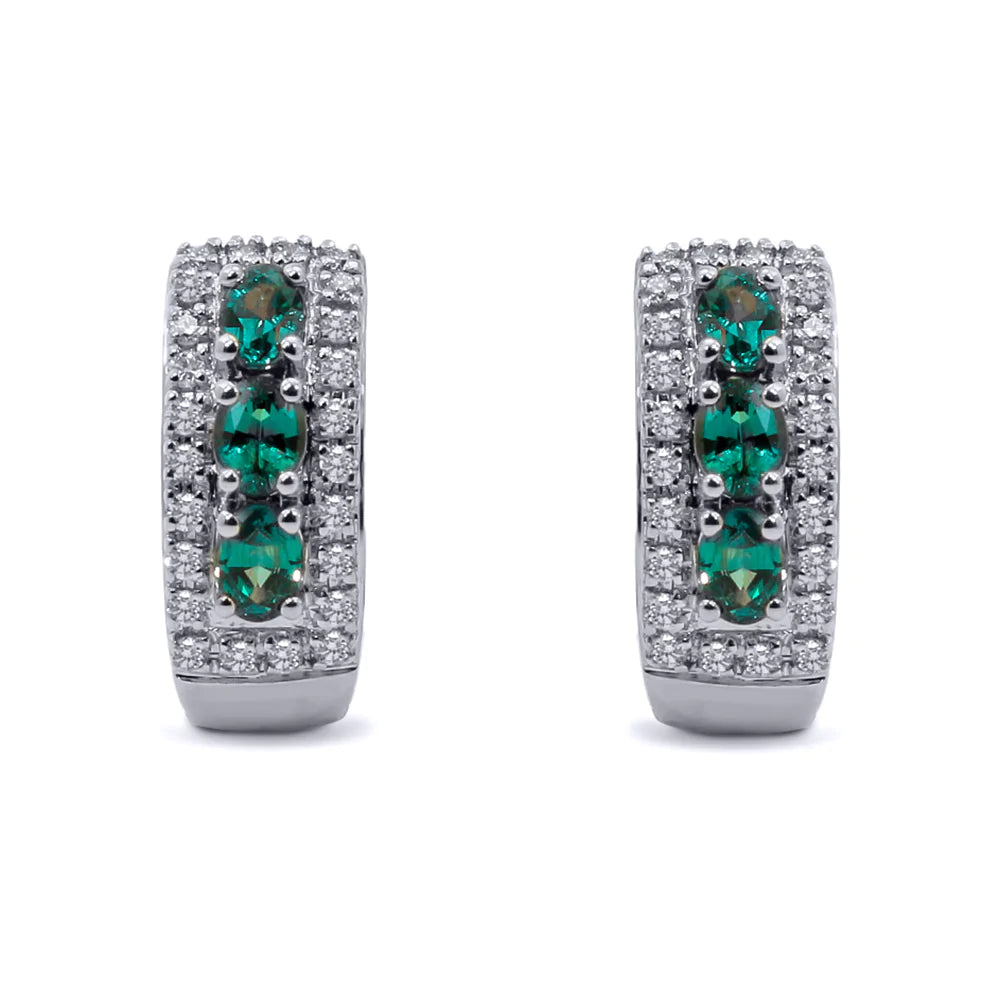 18K White Gold Alexandrite & Diamond Huggie Earrings