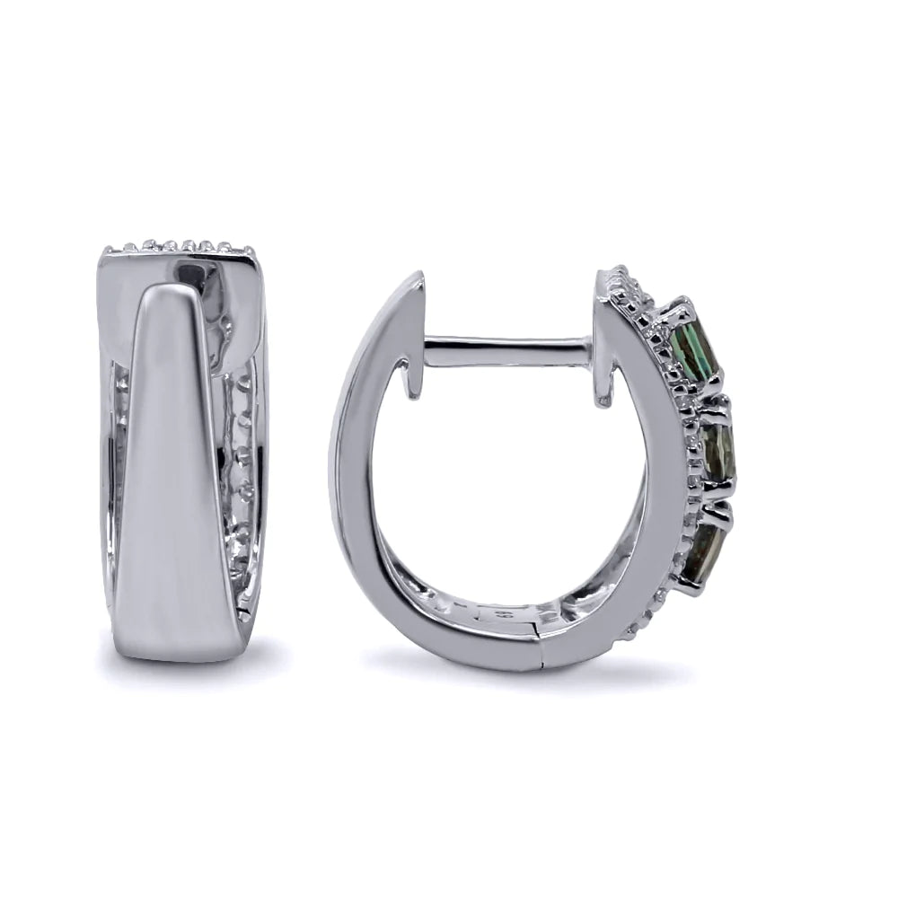 18K White Gold Alexandrite & Diamond Huggie Earrings
