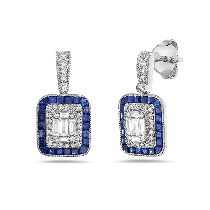 14K White Gold Diamond & Sapphire Mosaic Drop Earrings