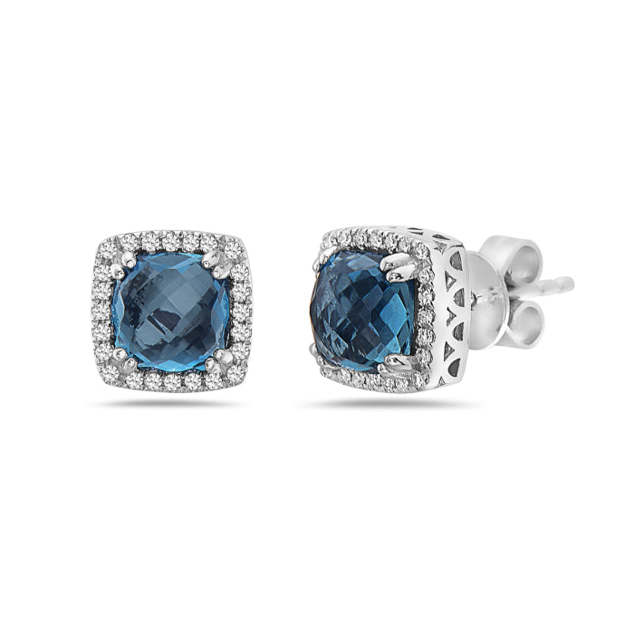 14K Gold London Blue Topaz & Diamond Stud Earrings