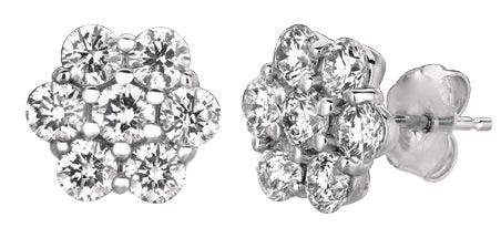 14K White Gold Diamond Flower Stud Earrings