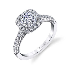 Sylvie 14K White Gold Cushion Halo Engagement "Diandra" Ring