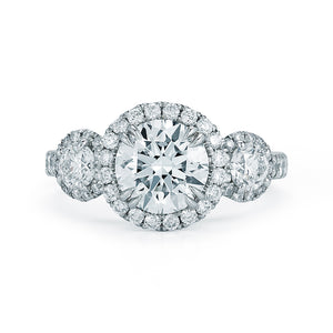 Custom Made Three Stone Diamond Halo Engagement Ring