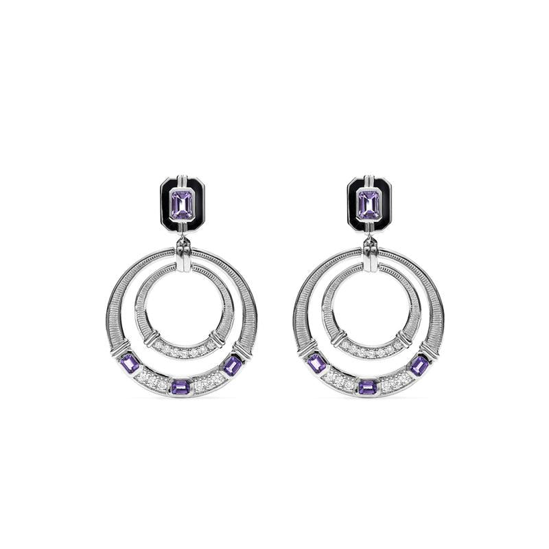 Judith Ripka Sterling Silver Amethyst & Diamond Circular Drop Adrienne Earrings