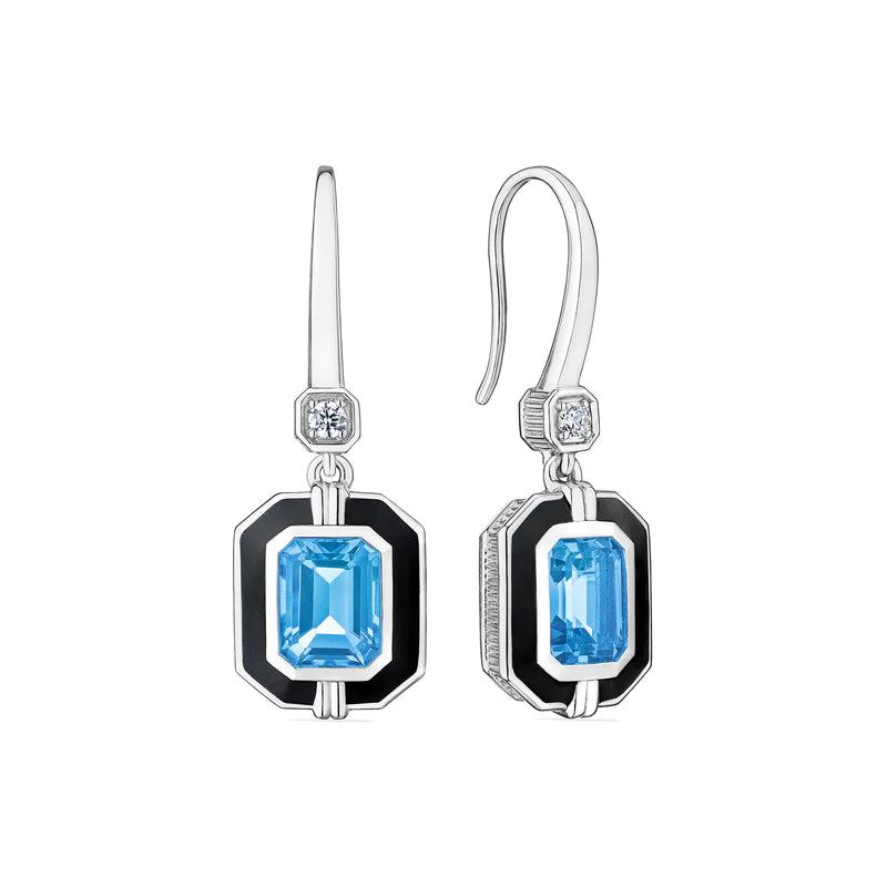 Judith Ripka Sterling Silver Blue Topaz & Diamond "Adrienne" Drop Earrings