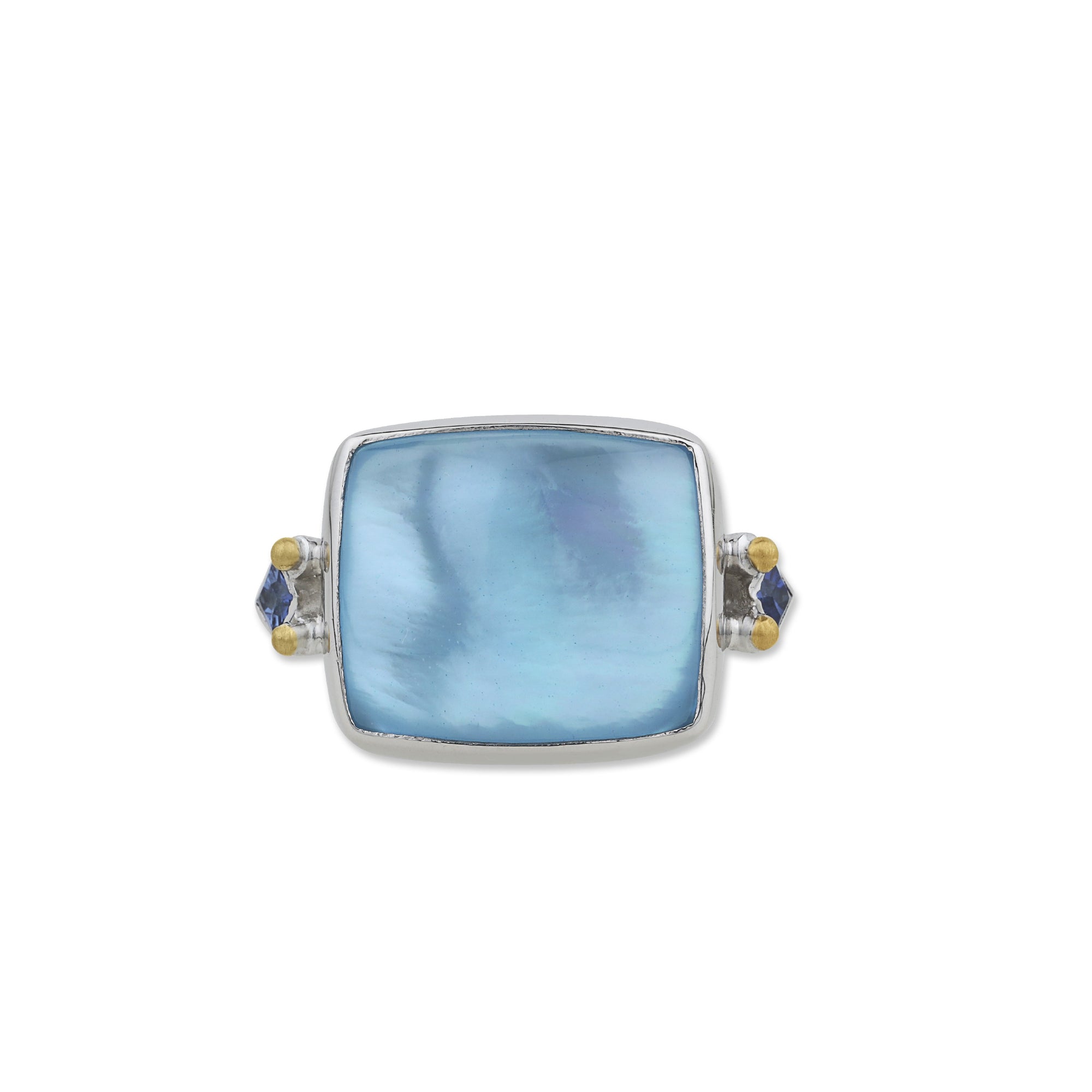 Lika Behar 24K & Sterling Silver “Kami” Ring with Cabochon Blue Topaz and Mother of Pearl Doublet