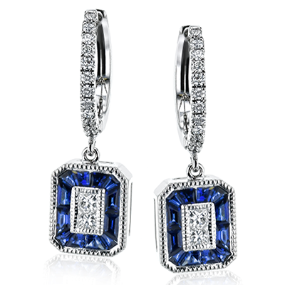 18K White Gold Sapphires & Diamond Mosaic Drop Earrings by Simon G. Jewelry