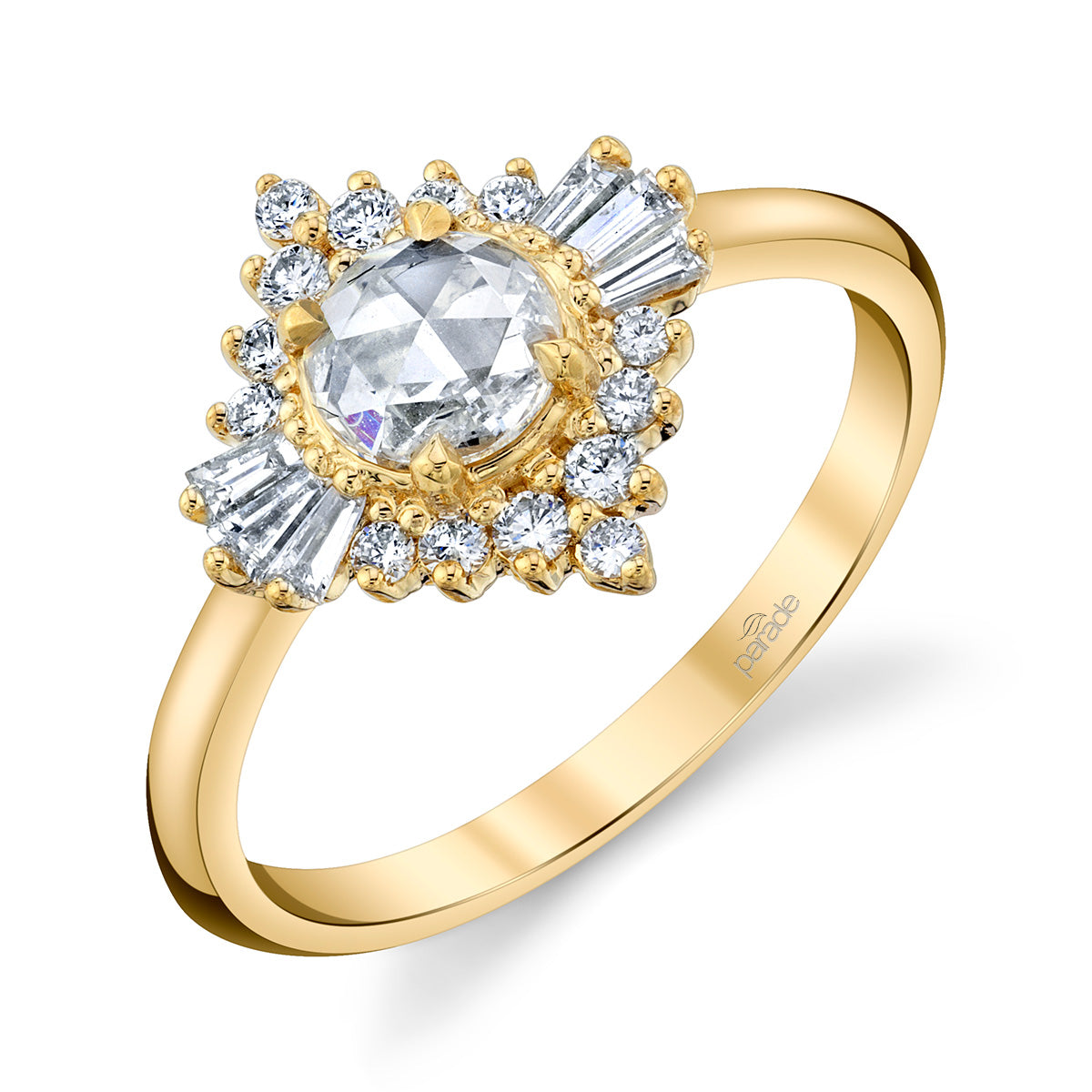 18K Yellow Gold Rose Cut Diamond Halo Ring