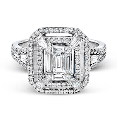 18K White Gold Diamond Mosaic Ring with Double Row Halo by Simon G. Jewelry