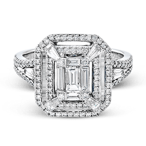 18K White Gold Diamond Mosaic Ring with Double Row Halo by Simon G. Jewelry
