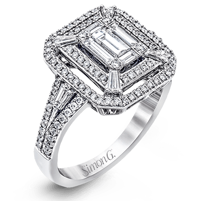 18K White Gold Diamond Mosaic Ring with Double Row Halo by Simon G. Jewelry