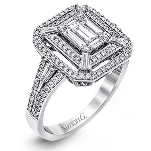 18K White Gold Diamond Mosaic Ring with Double Row Halo by Simon G. Jewelry