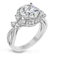 18K White Gold Diamond Floral Design Split Shank Engagement Ring by Simon G. Jewelry