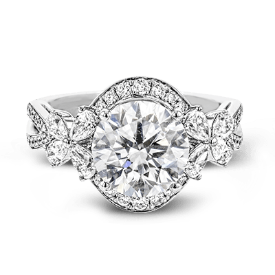 18K White Gold Diamond Floral Design Split Shank Engagement Ring by Simon G. Jewelry