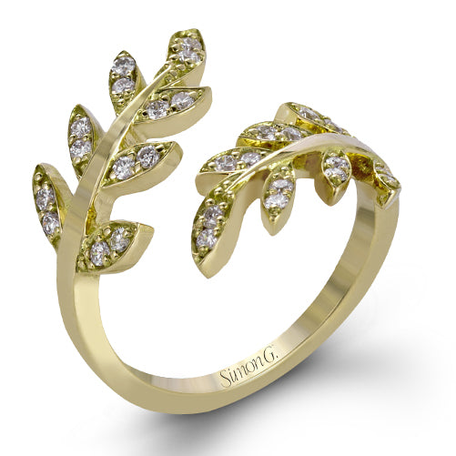 Simon G. 18K Yellow Gold Bypass Diamond Leaf Ring