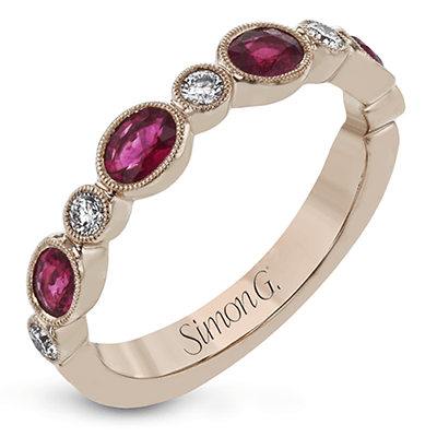 Simon G. 18K Rose Gold Ruby & Diamond Bezel Set Ring
