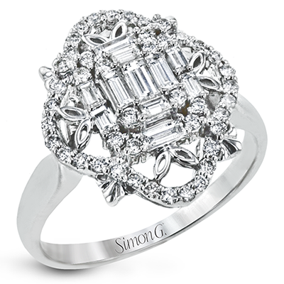 Simon G. 18K White Gold Diamond Vintage Style Ring