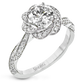 18K White Gold Round Twist Design Diamond Halo Engagement Ring by Simon G. Jewelry