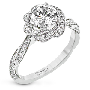 18K White Gold Round Twist Design Diamond Halo Engagement Ring by Simon G. Jewelry