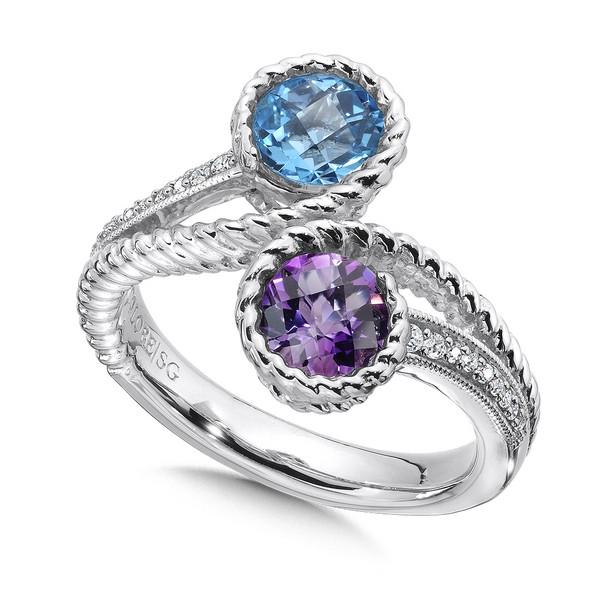 Colore Sterling Silver Amethyst & Blue Topaz Bypass Ring