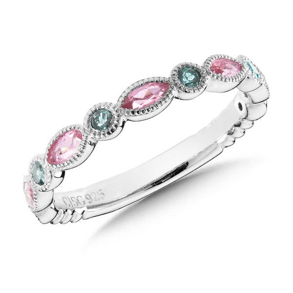 Colore Sterling Silver Pink & Green Tourmaline Stackable Ring