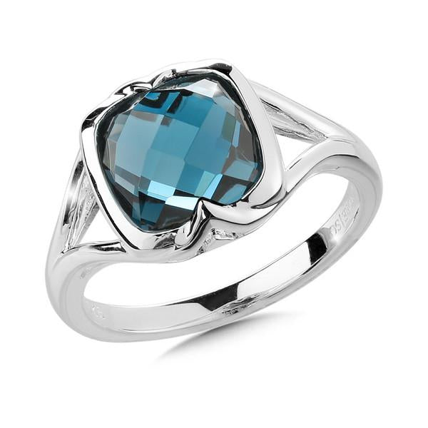 Colore Sterling Silver London Blue Topaz Ring Cushion Checkerboard Center