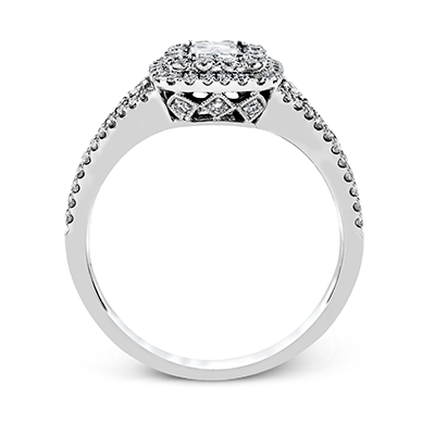 Simon G. 18K White Gold Diamond Emerald Cut & Pave Set Double Halo Engagement Ring
