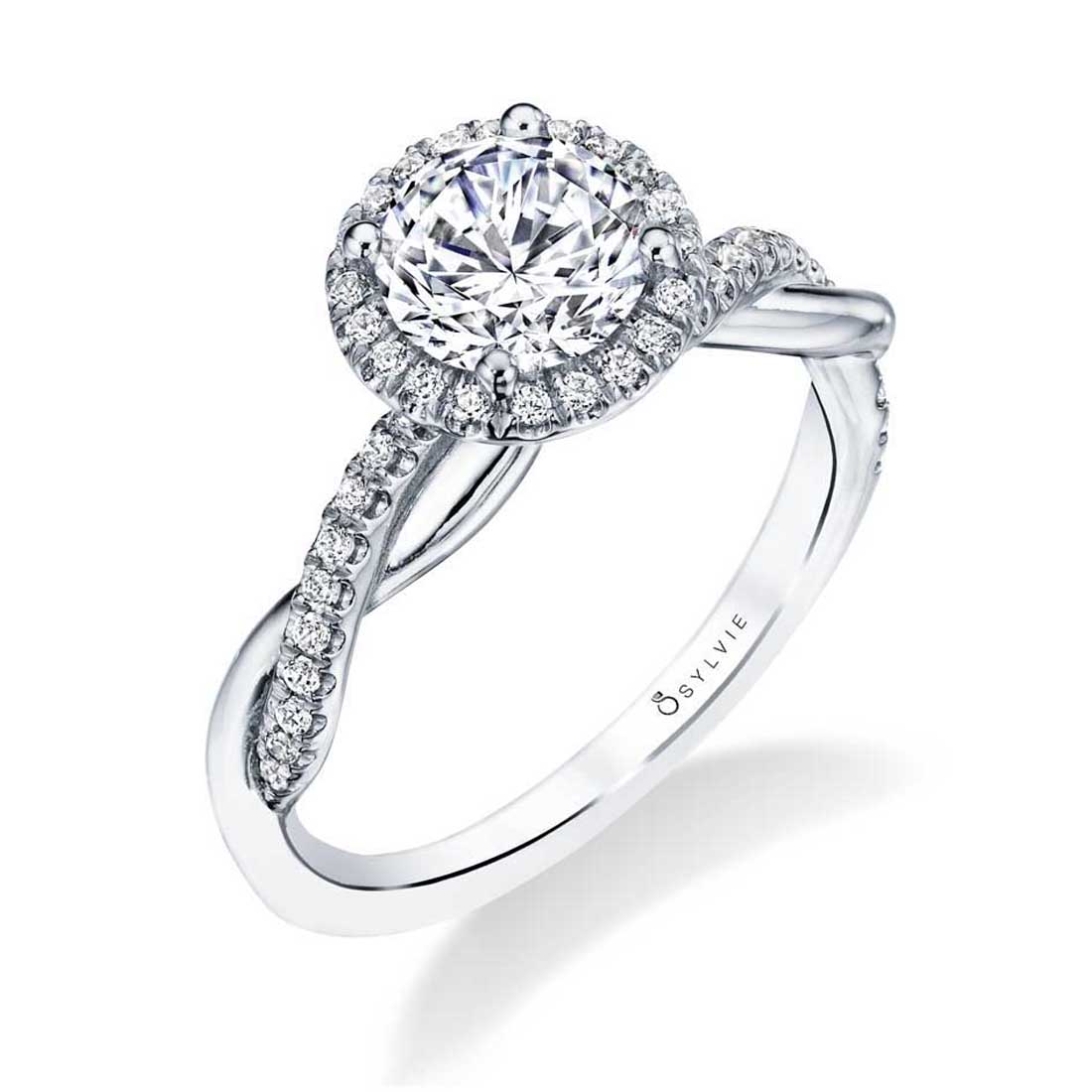 Sylvie 14K White Gold "Coralie" Diamond Spiral Engagement Ring With Halo