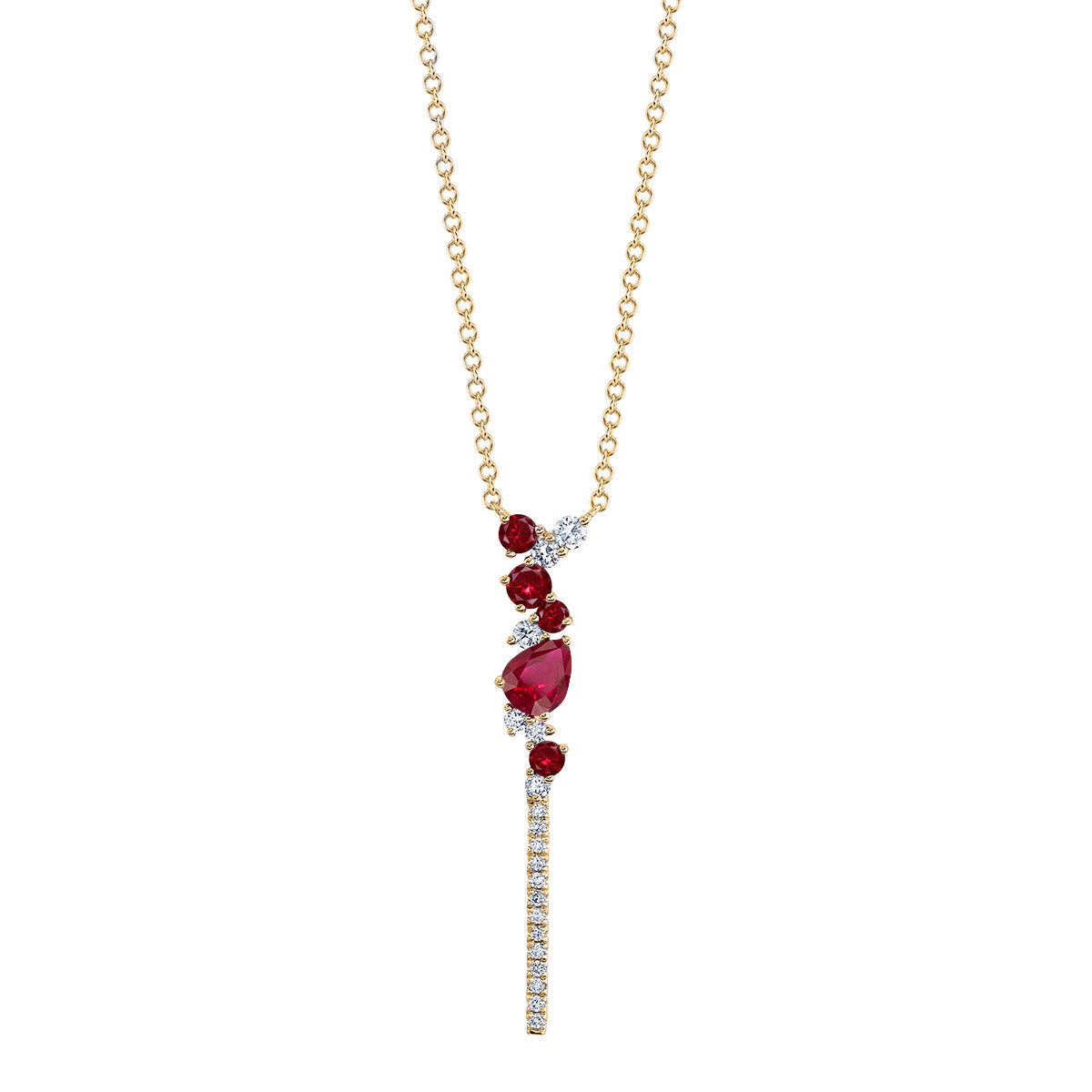 14K Yellow Gold Ruby & Diamond Drop Necklace